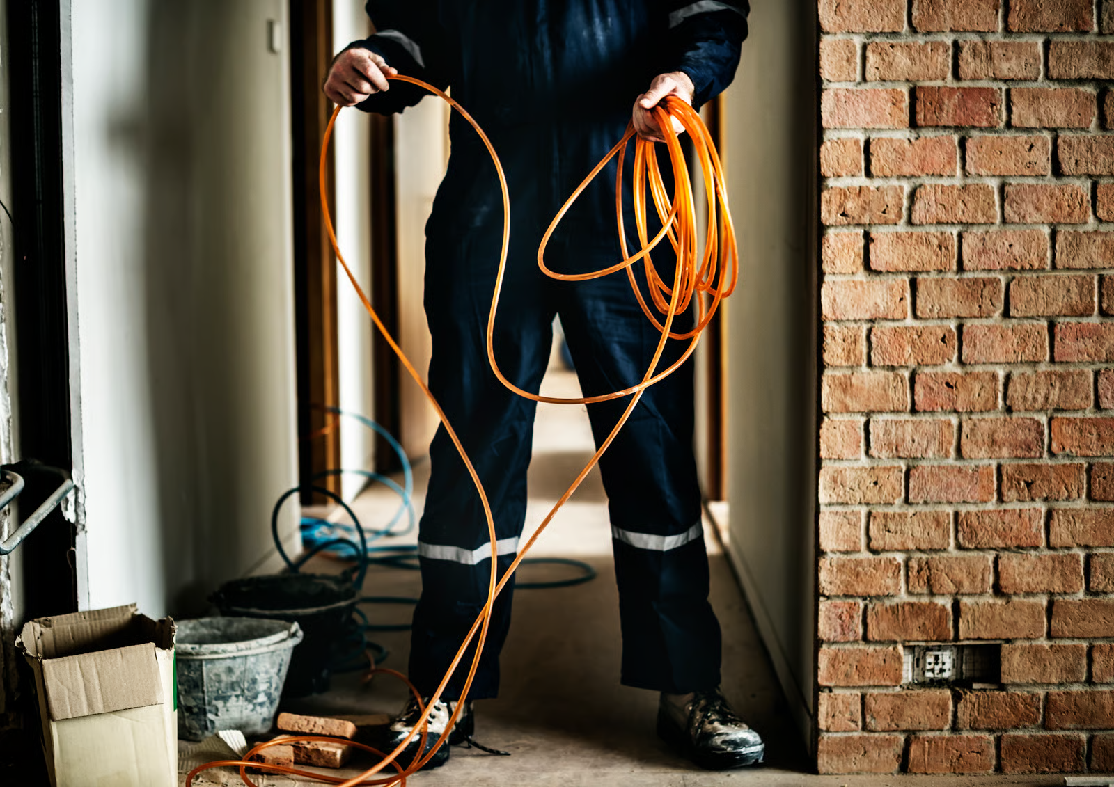 Electrician completing wiring work during an electrical project